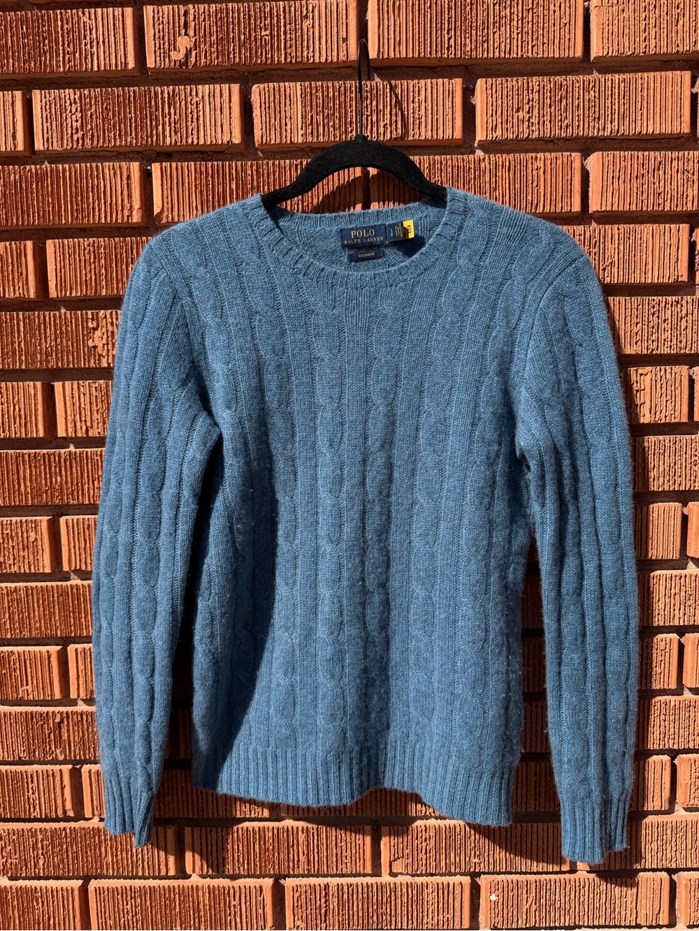 Polo by Ralph Lauren Blue Cable-Knit Cashmere Crewneck Sweater Size S - Picture 7 of 12